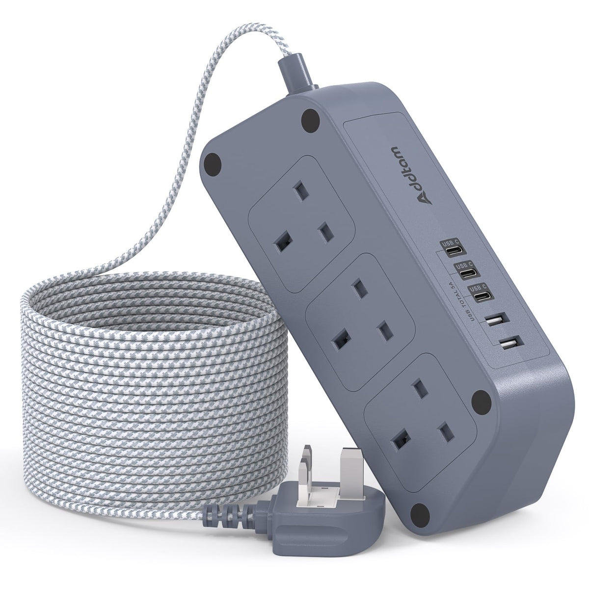 Extension Lead with USB Slots, 6 Way Outlets 5 USB (5A, 3 USB- C Port),1.6M