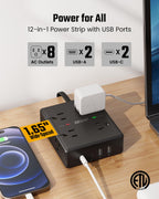 SUPERDANNY Extension Cord,Flat Plug Surge Protector Power Strip,6Ft