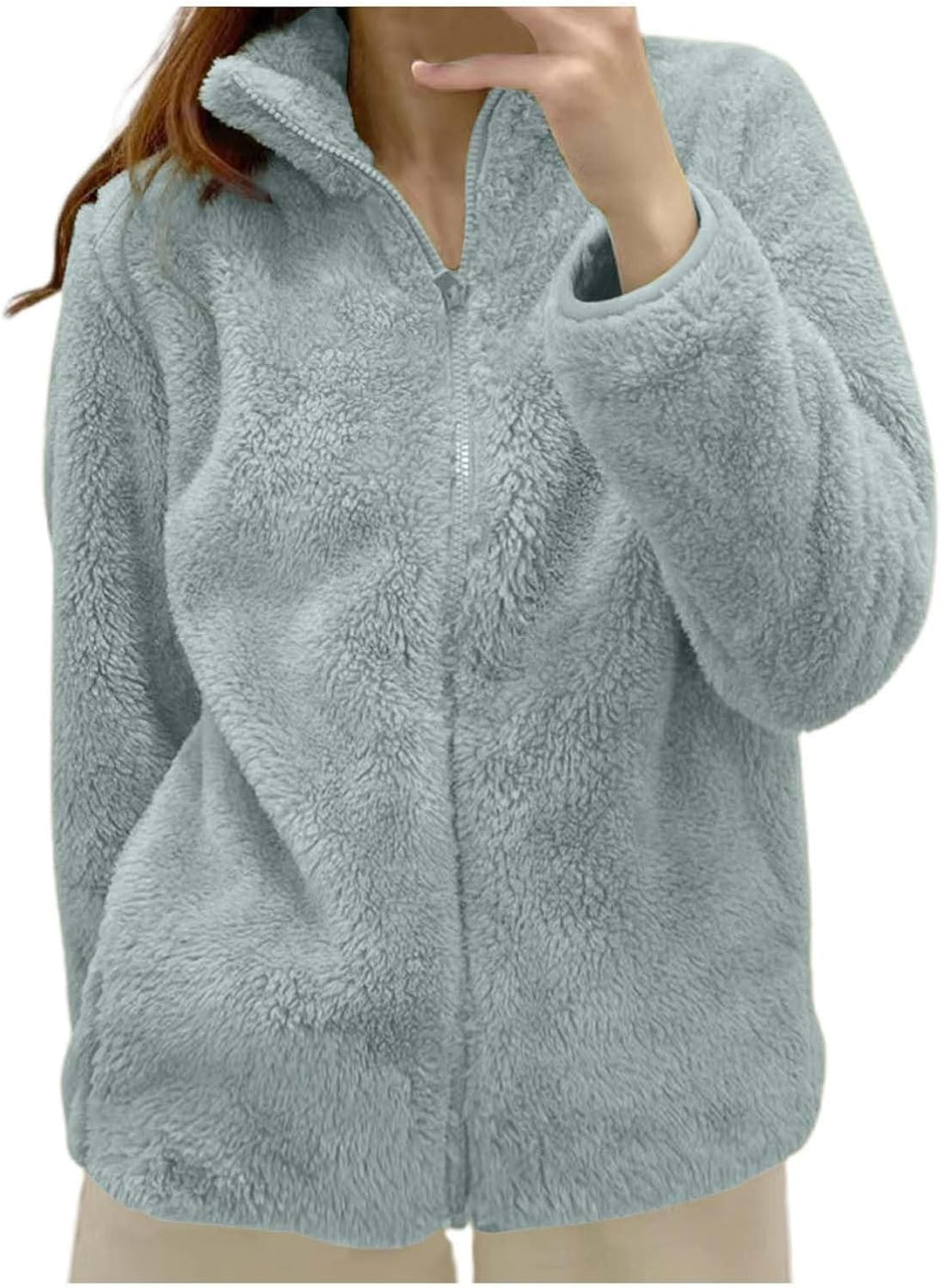 Fleece Winter Jackets for Women UK Fashion Warm Soft Fluffy Coats Causal Solid Color Long Sleeve Full Zip Jacket Elegant Callor Lapel Cardigans Ladies Teddy Fleece Outwear Gifts for Daily Holiday