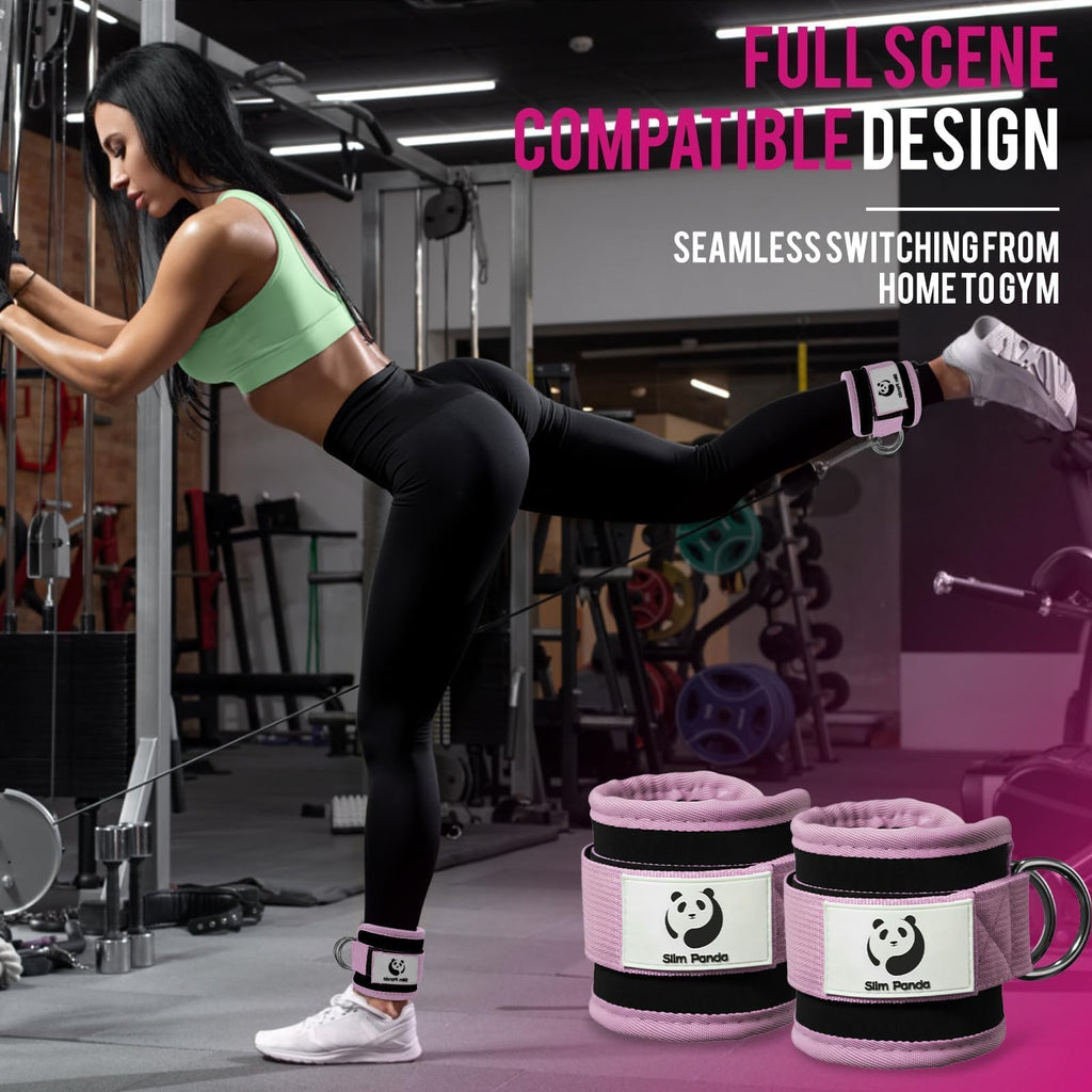 Slim Panda Ankle Straps for Cable Machines, Cable Kickback Ankle Cuffs