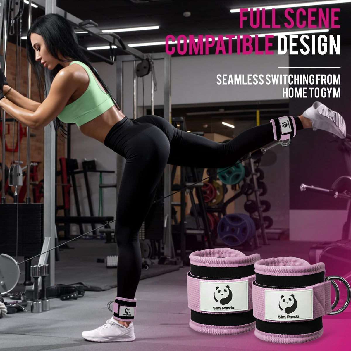 Slim Panda Ankle Straps for Cable Machines, Cable Kickback Ankle Cuffs