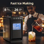 Countertop Portable Ice Maker, 8 Cubes in 6 Mins Fast Ice Making, 26Lbs Ice Per Day Auto Self-Cleaning Ice Machine with Ice Basket & Scoop, Compact Mini Ice Maker for Home Kitchen Office Bar RV Travel