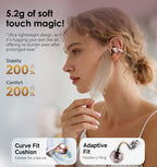 Kinglucky Clip-On Earbuds Gen 3, Open-Ear Wireless Bluetooth 6.0 Headphones with Mic, Secure Fit for Small Ears & Glasses Wearers, 50H Playtime, LED Digital Display, ENC, IPX5 Waterproof(Balck)
