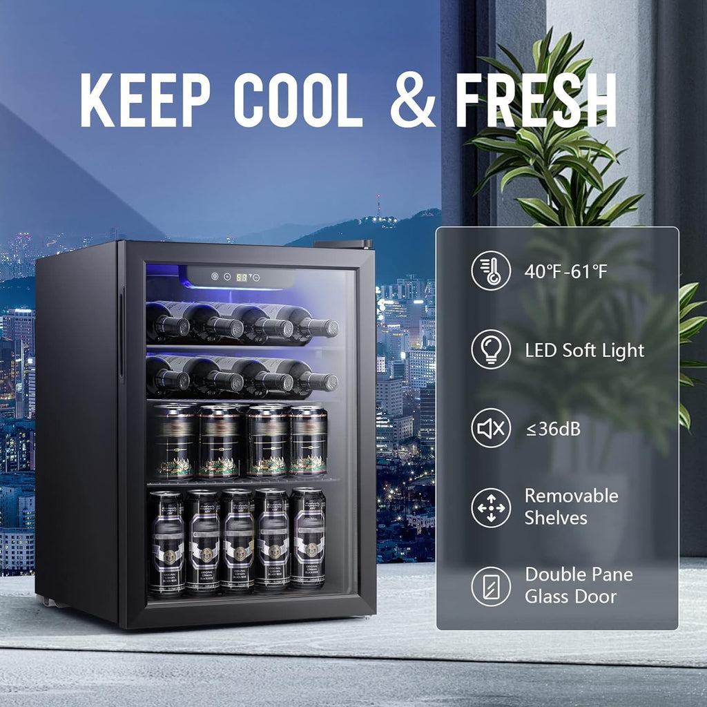 Antarctic Star 12 Bottle 48 Can Beverage Refrigerator Cooler - Mini Fridge Glass Door for Beer Soda Drinks or Wine,Freestanding Beverage Fridge for Home and Bar with Adjustable Shelving, 1.3 Cu. Ft.