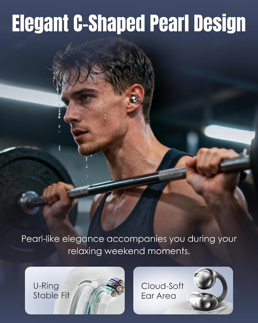 Kinglucky Clip-On Earbuds Gen 3, Open-Ear Wireless Bluetooth 6.0 Headphones with Mic, Secure Fit for Small Ears & Glasses Wearers, 50H Playtime, LED Digital Display, ENC, IPX5 Waterproof(Balck)