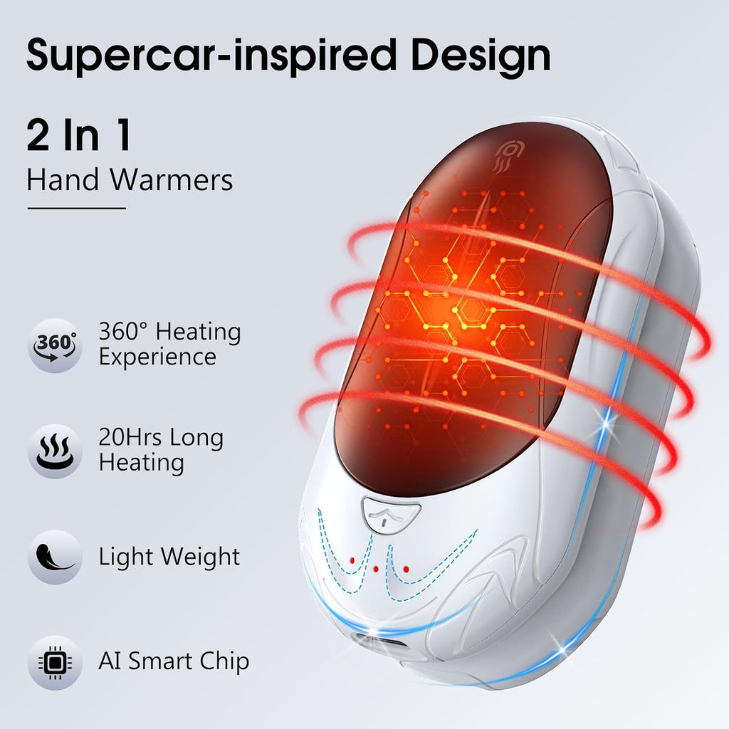 2-Pack Hand Warmer Rechargeable 6000mAh OUTJUT Portable Pocket Warmer Adjustable Heating Modes，USB Electric Split Rechargeable Hand Warmer Suitable for Outdoor Sports, Camping, for Reno Patients
