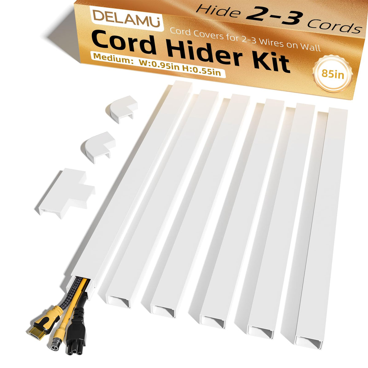 Delamu Beige Cord Hider, 85in Cord Covers for Wires on Wall, One-Cord Cable Hider, Wire Hiders Wire Covers for TV Cords on Wall, Easy Mount Cable Cover Management Kit, 6X L14.2 W0.59 H0.4in, Beige