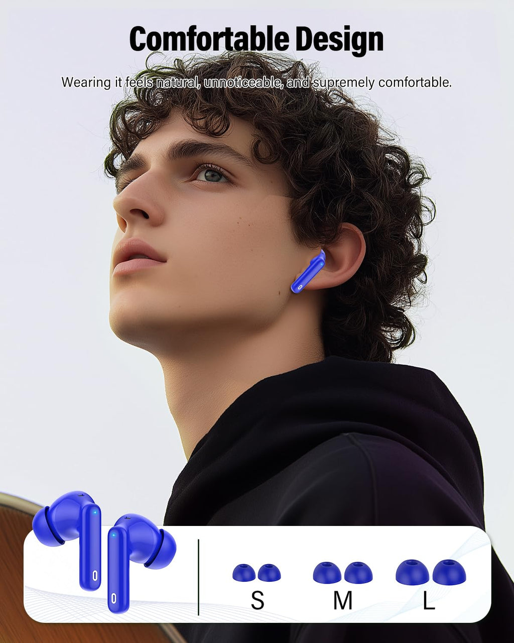 Wireless Earbuds, Bluetooth 5.4 Headphones Bass Stereo/Clear Calls, White