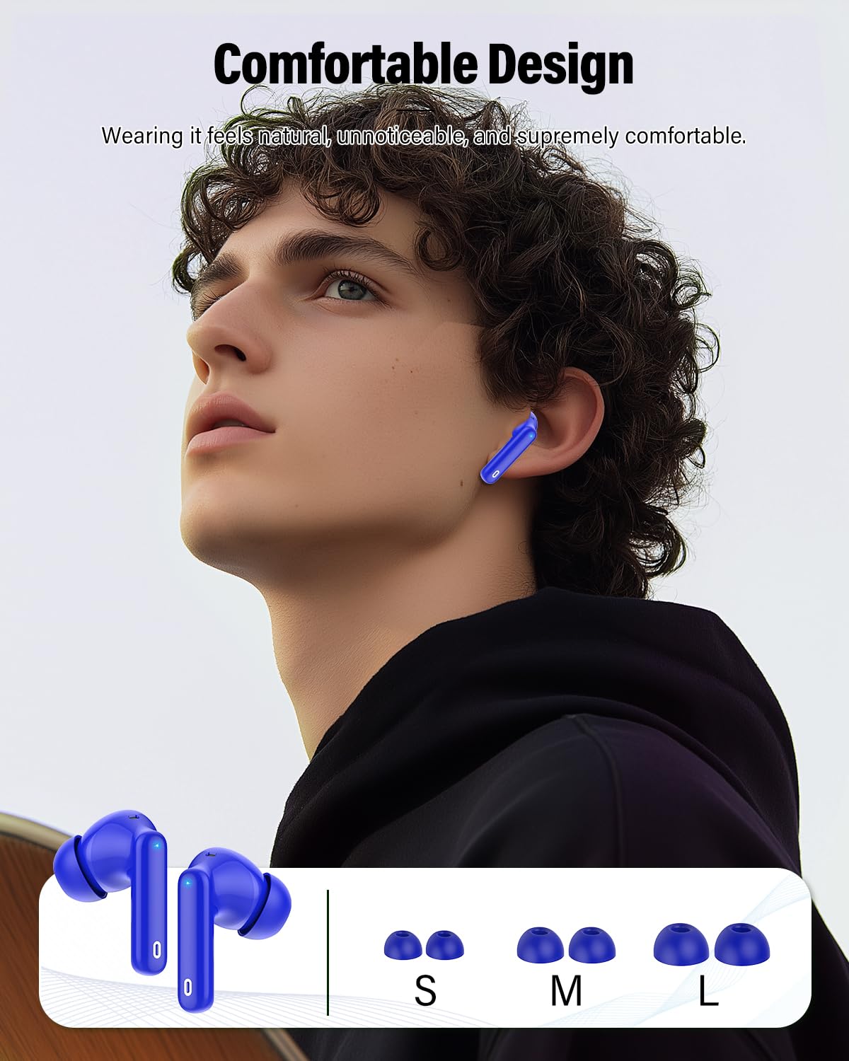 Wireless Earbuds, Bluetooth 5.4 Headphones Bass Stereo/Clear Calls, White