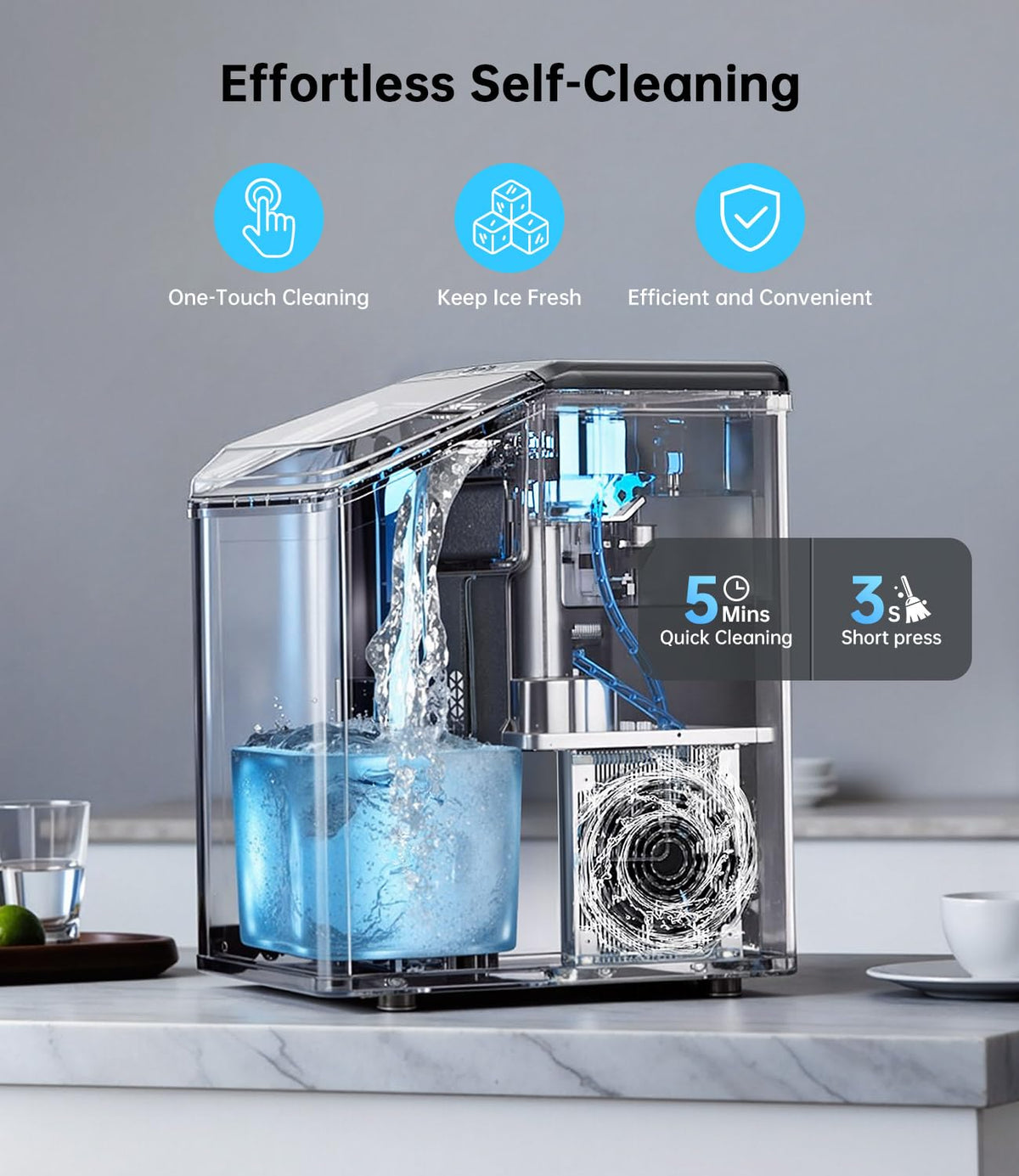 WIE Nugget Ice Maker Countertop, Sonic-Style Chewable Nugget Ice, 40lbs/Day, Fast Ice Making, Quiet Operation, Self-Cleaning Ice Maker Machine, Compact Ice Machine for Home Kitchen Party