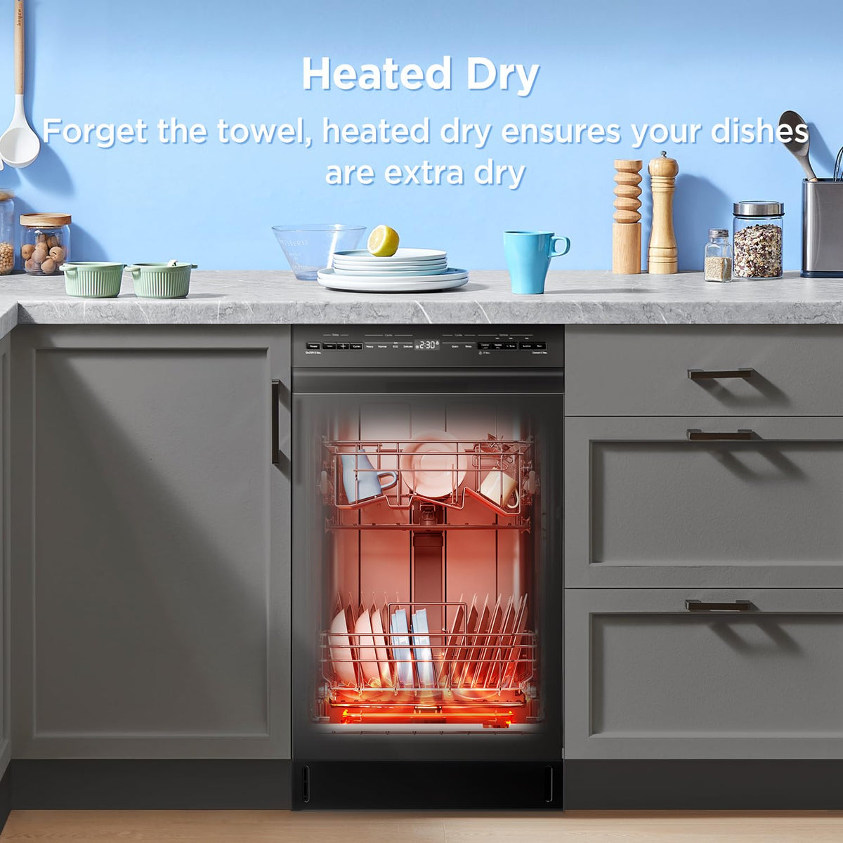Midea 18 Inch Built-in Dishwasher, 8 Place Settings, Stainless Steel Tub