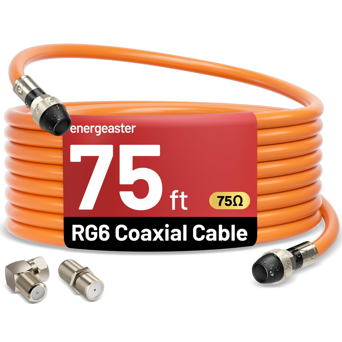 energeaster 10FT RG6 Coaxial Cable with Waterproof Rubber Boot, Black