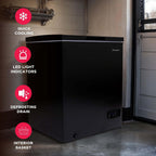 FRIGIDAIRE EFRF5003-BLACK Chest Deep Freezer-Garage-Ready, 5.0 Cu. Ft. Capacity, Black-Adjustable Thermostat-Removable Vinyl Coated Wire Basket-Easy Defrost Drain