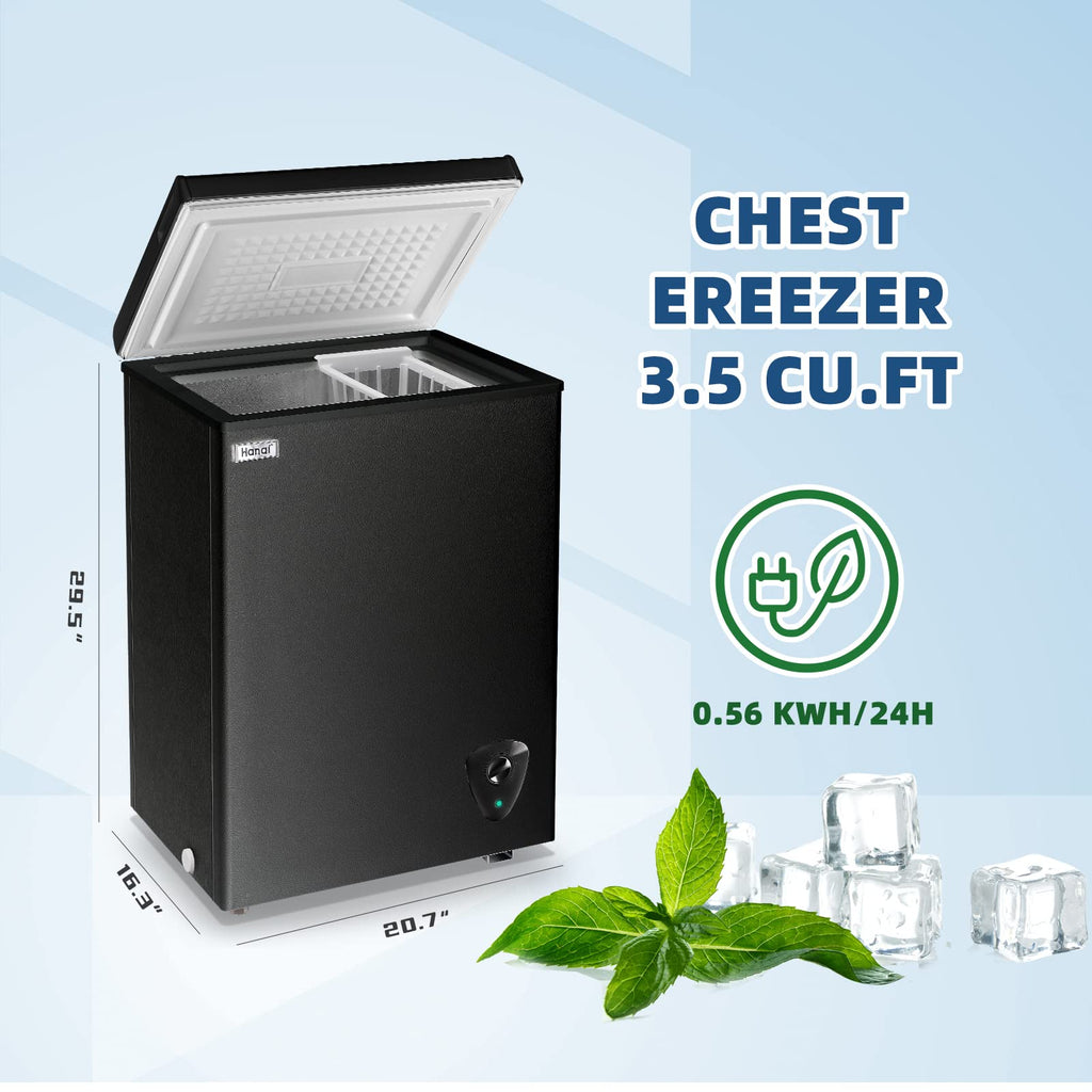 Chest Freezer 3.5 Cu.Ft Small Deep Freezer Top Door Mini Freezer with Removable Basket, Low Noise, 7 Adjustable Temperature and Energy Saving Perfect for Home Garage Basement Dorm or Apartment