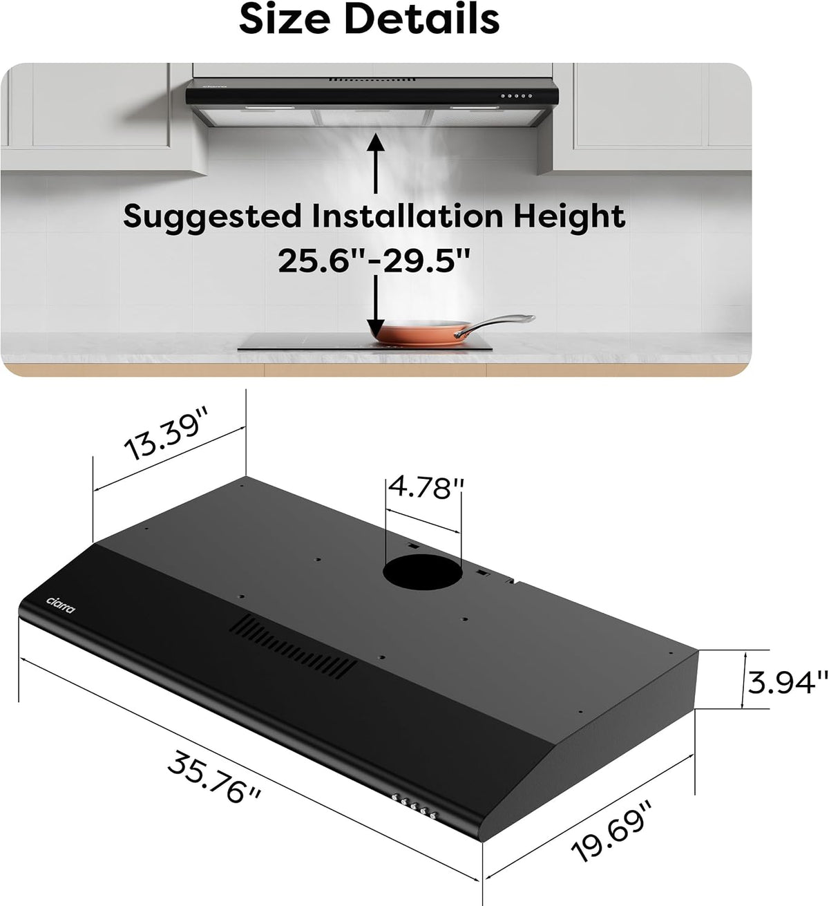 CIARRA Ductless Range Hood 30 inch Under Cabinet Hood Vent for Kitchen Ducted and Ductless Convertible CAS75918A
