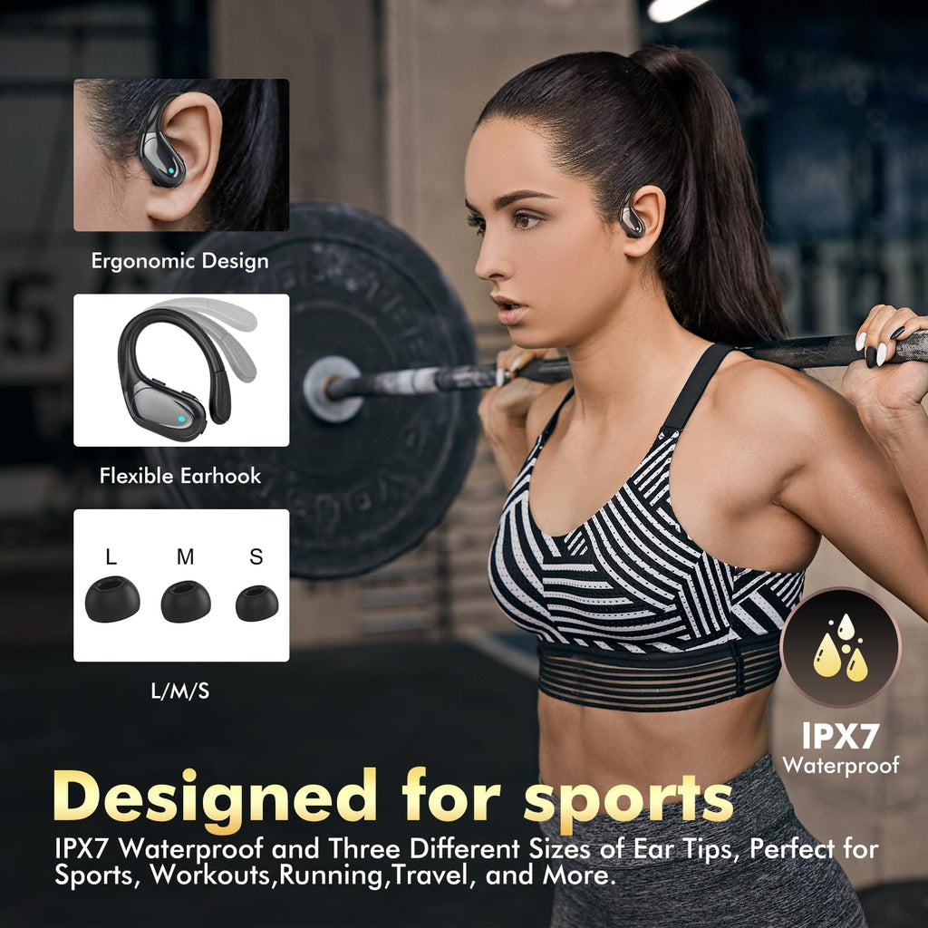 HAOYUYAN Wireless Earbuds, Sports Bluetooth Headphones, 80Hrs Playtime Ear Buds with LED Power Display, Noise Canceling Headset, IPX7 Waterproof Earphones for Workout/Running (Camel)