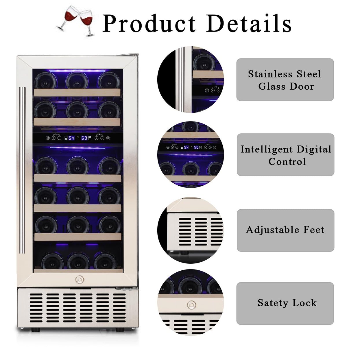 Electactic 48 Can Beverage Refrigerator,12 Bottle Wine Cooler with Seamless Stainless Steel & Glass Door, Digital Temperature Display, Countertop Mini Fridge for Soda, Wine or Beer, Silver