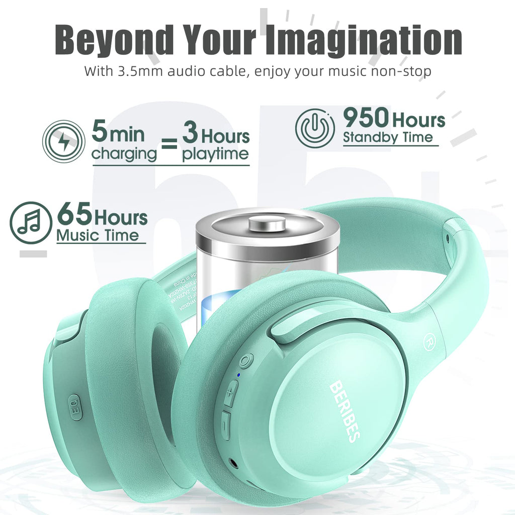 BERIBES Bluetooth Headphones Over Ear Wireless HiFi Stereo Headsets 65H 6EQ