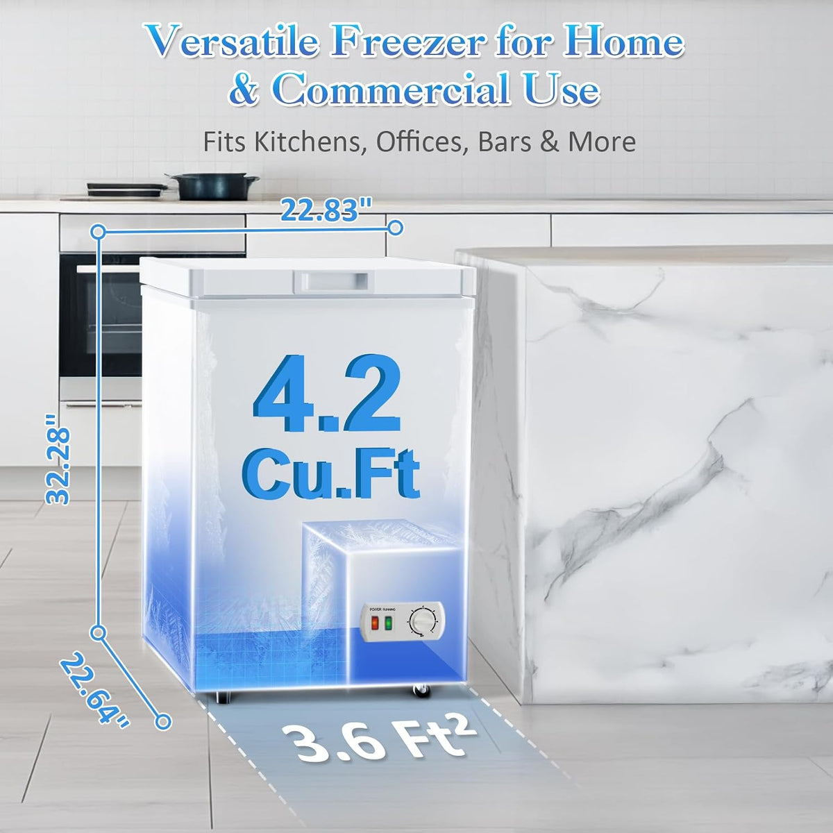4.0 Cu.Ft Chest Freezer - 7-Temp Adjustable Deep Freezer, Ultra Quiet, Energy Saving, Removable Basket, Compact Small Deep Freezer for Apartments/Garage/Office/Kitchen, Gray