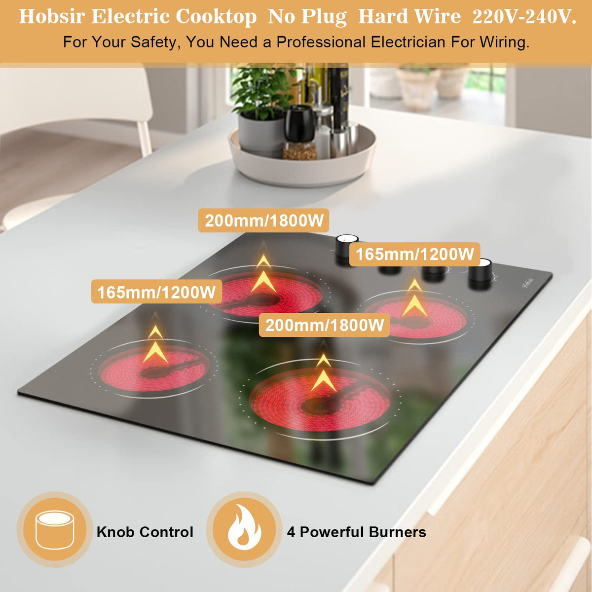 Hobsir 2 Burner Electric Cooktop 110V Plug In 2000W, Countertop & Built-in
