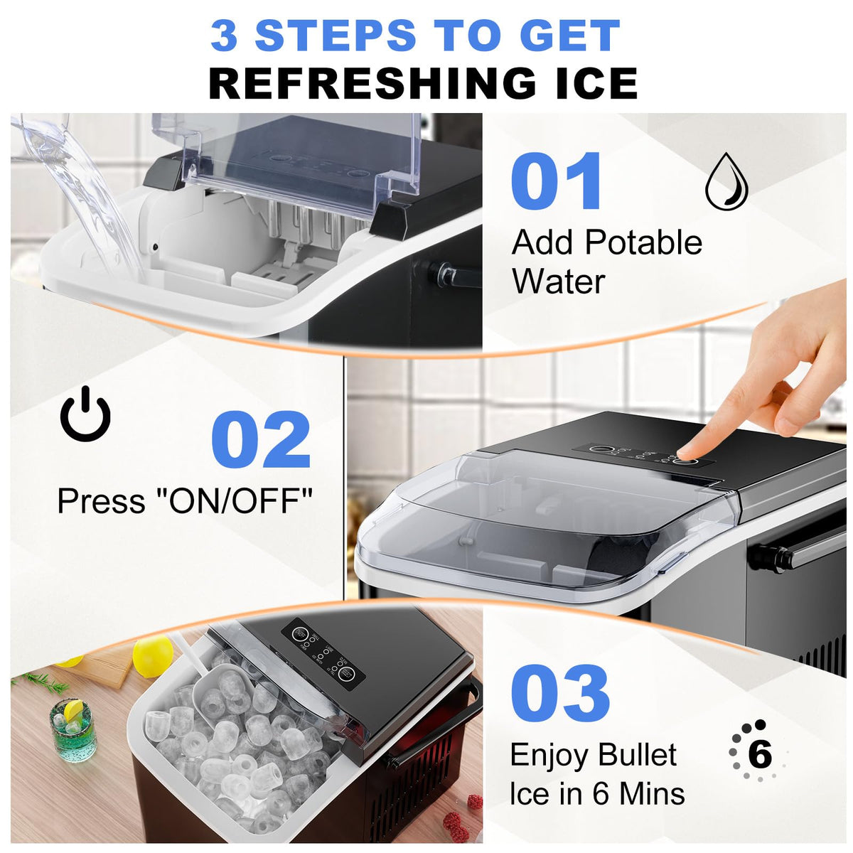 NEWBULIG Countertop Ice Maker Machine with Handle, Portable Ice Maker
