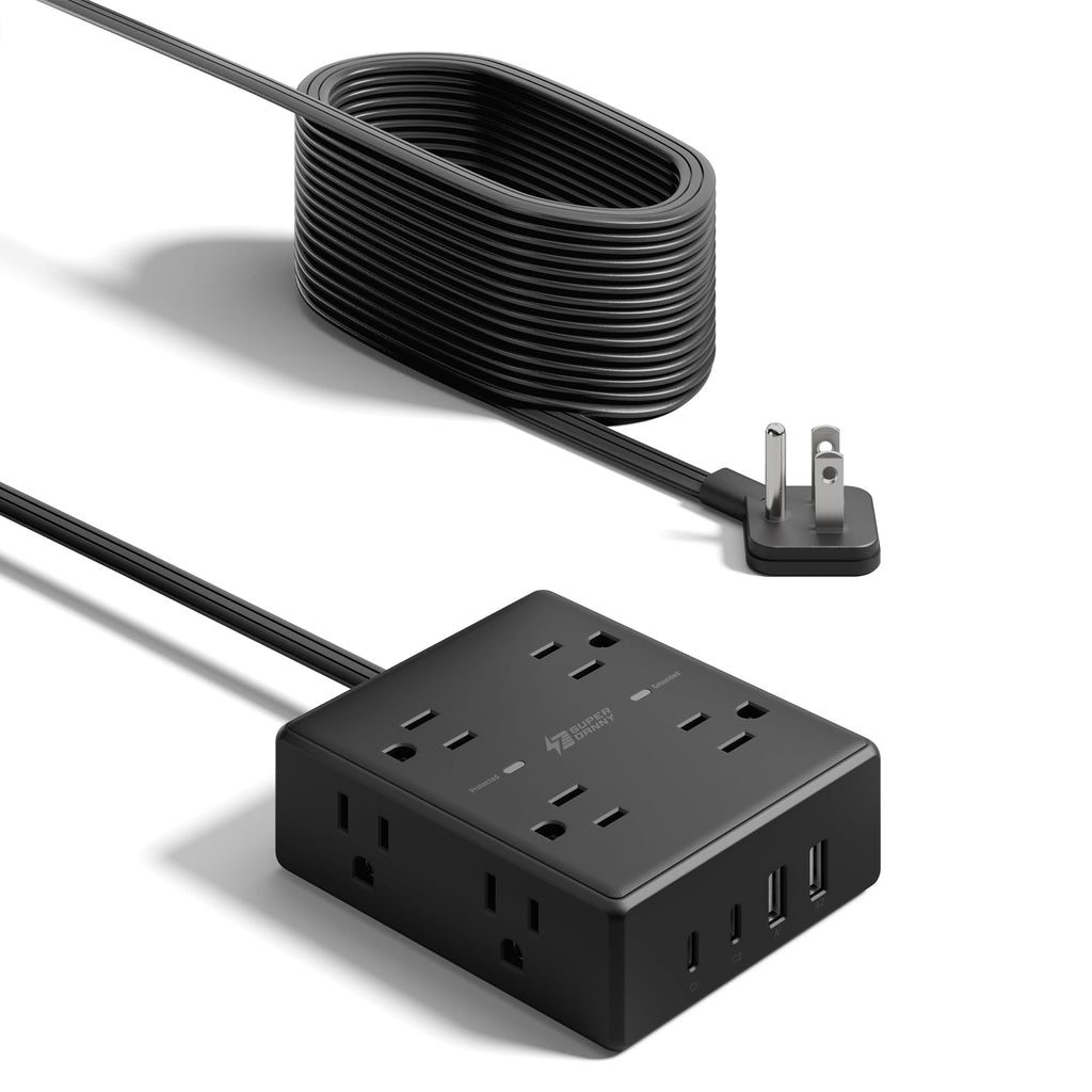 SUPERDANNY Extension Cord,Flat Plug Surge Protector Power Strip,6Ft