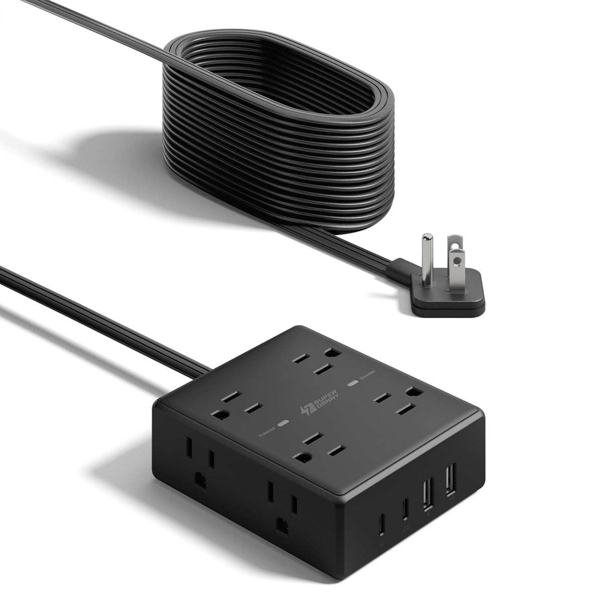 SUPERDANNY Extension Cord,Flat Plug Surge Protector Power Strip,6Ft