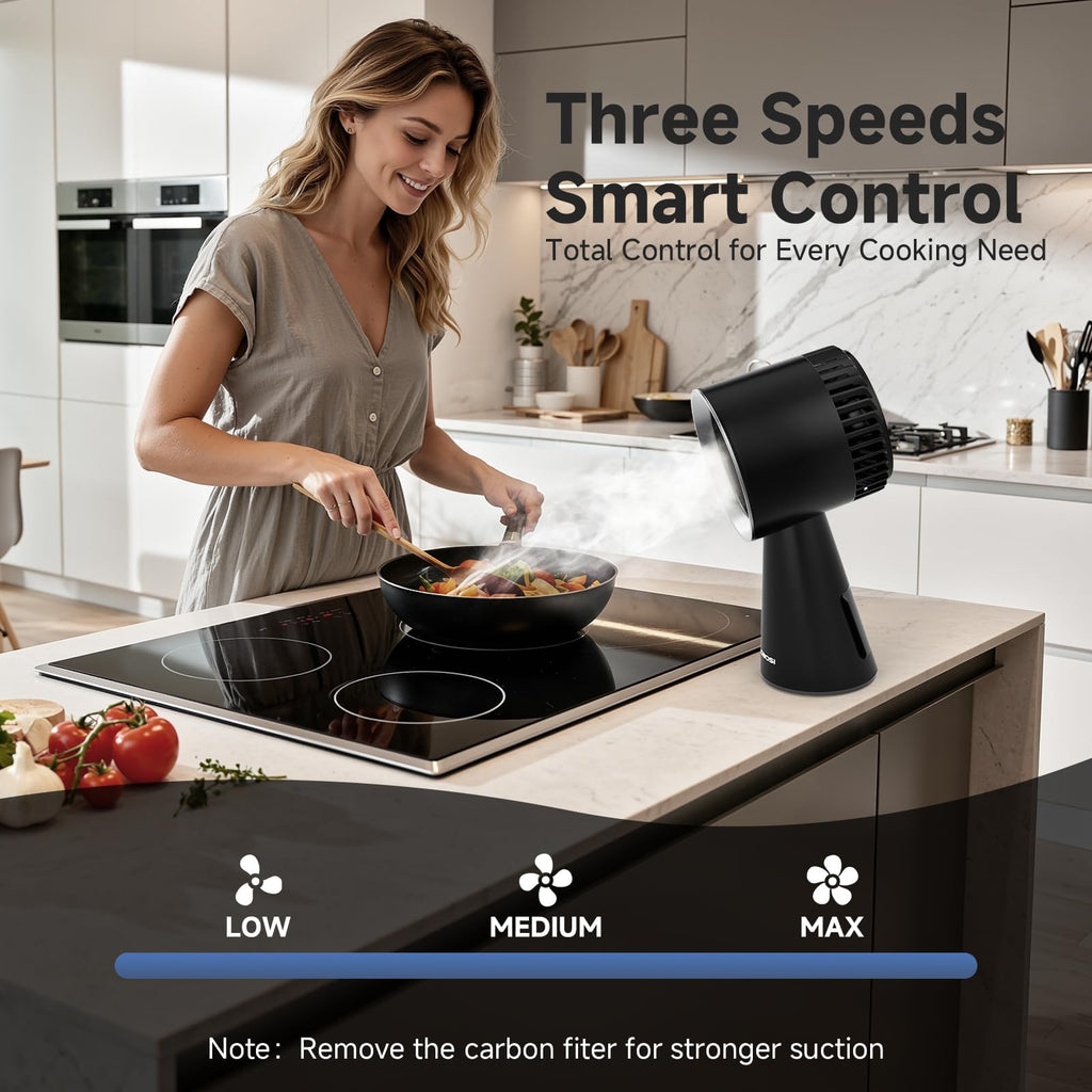 AAOBOSI Portable Range Hood, 3-Speed Desktop Exhaust Fan for Kitchen