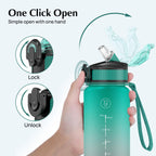 EYQ 1L Water Bottle, 1 Litre Water Bottle with Straw, 32oz Leak-Proof Motivational Sports Drinks Bottle with Time Marker, Tritan BPA-Free, Drinking Waterbottles for Gym Outdoor Sports