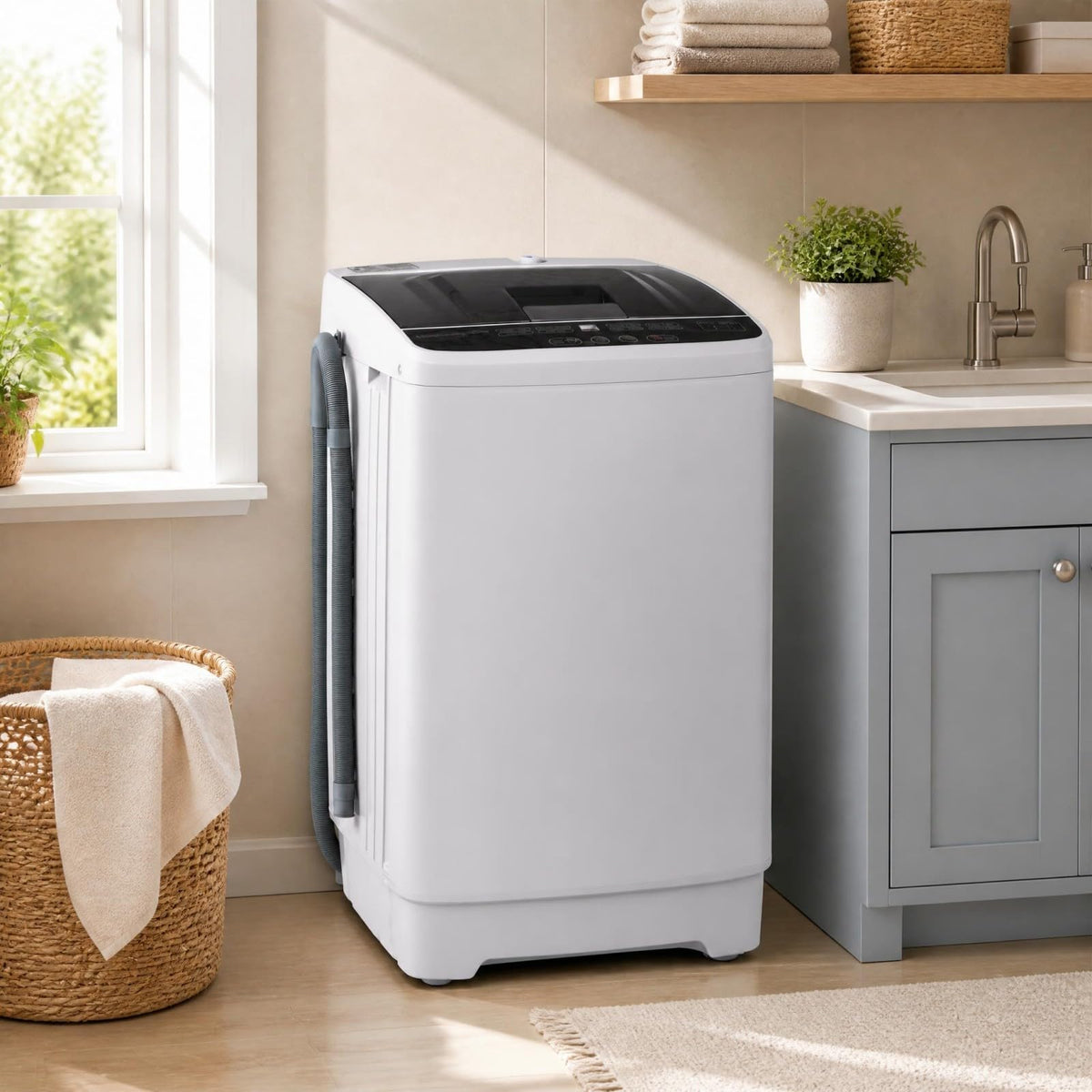 COSTWAY 8.8LBS Portable Washing Machine, Full-Automatic w/Drain Pump, White