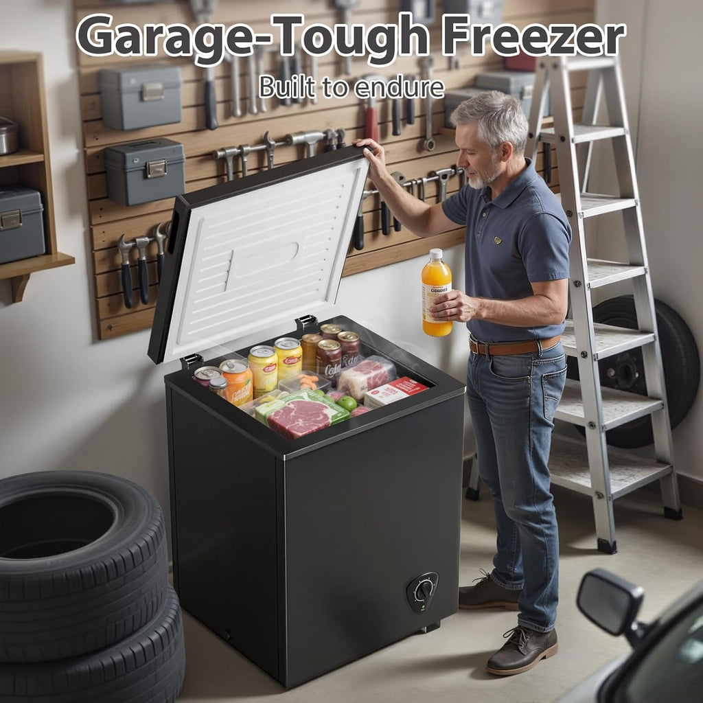 4.0 Cu.Ft Chest Freezer - 7-Temp Adjustable Deep Freezer, Ultra Quiet, Energy Saving, Removable Basket, Compact Small Deep Freezer for Apartments/Garage/Office/Kitchen, Gray