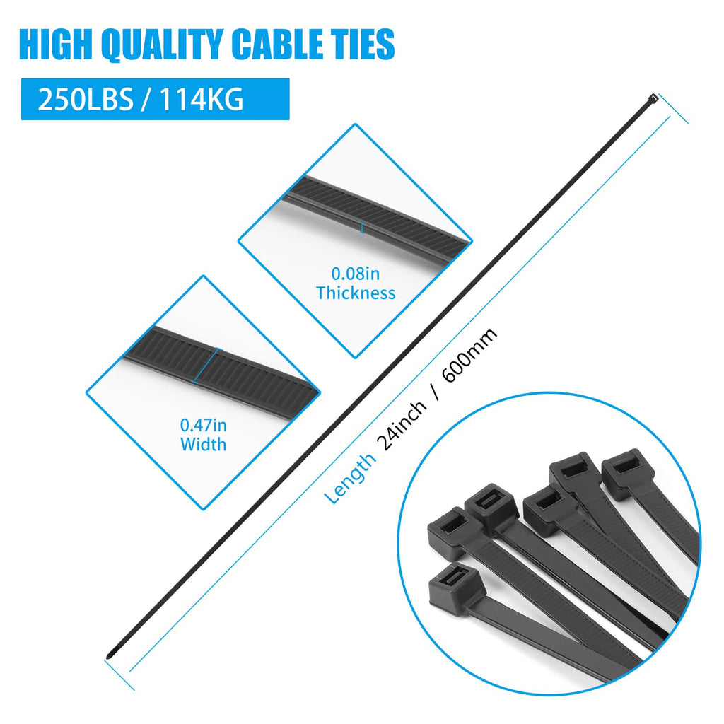 Armpow 18 inch Black Zip Ties Heavy Duty 100 PACK, 220 LBS Ultra Exclusive Strong Plastic Wire Ties, Large Cable Ties Extra Long Tie Wraps, Indoor and Outdoor UV Resistant