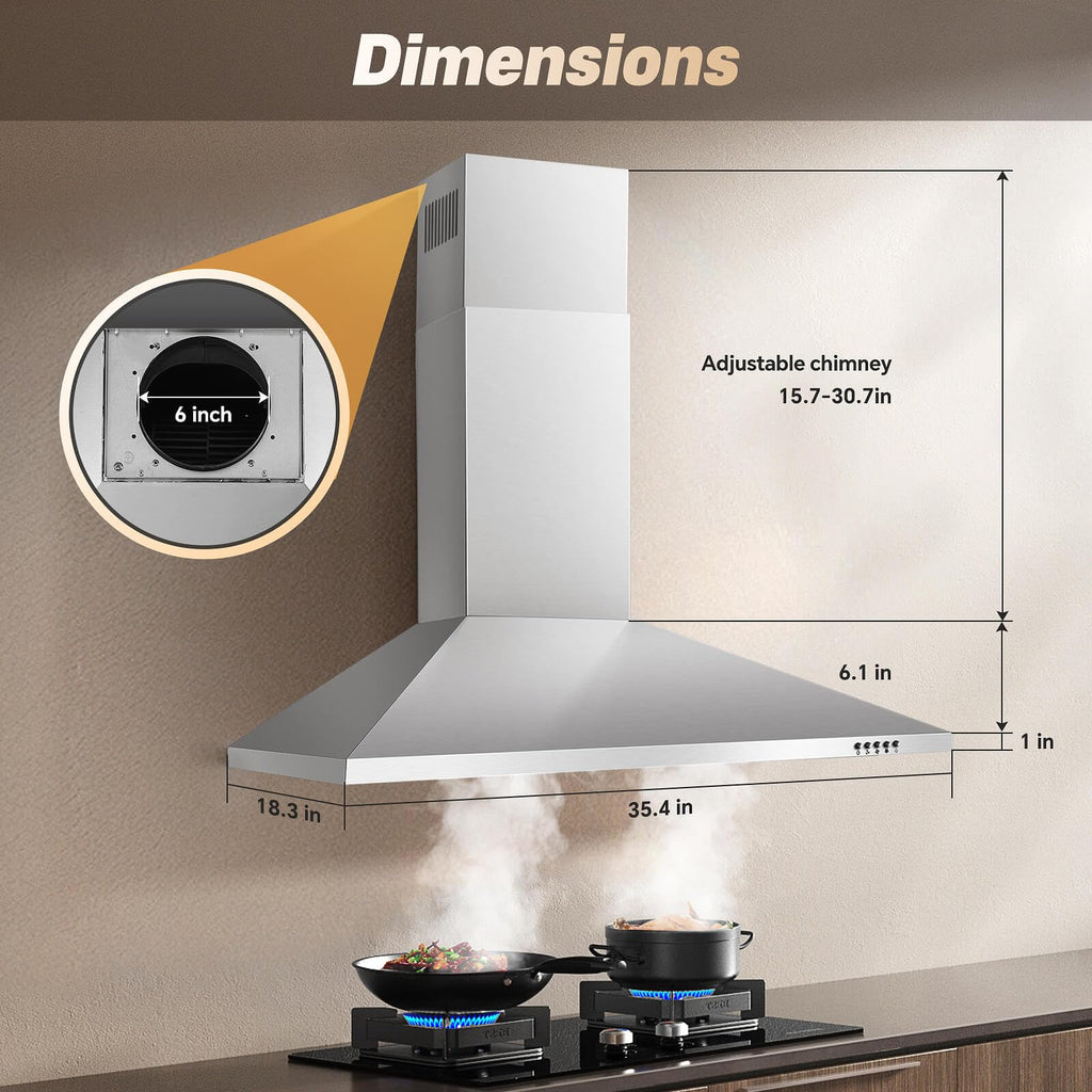 SNDOAS Range Hood 30 inch,Wall Mount Range Hood in Stainless Steel With Ducted/Ductless Convertible,Stove Vent Hood with Aluminum Filters,3 Speed Exhaust Fan,LED Light,Button Control