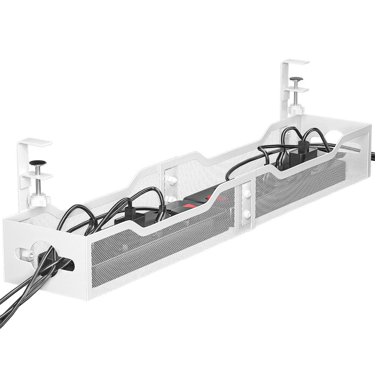 Under Desk Cable Management Tray 2 Pack, No Drill Cable Organizer With Clamp for Standing Desk, Easy to Install Cord Management System, No Damage Wire Organizer