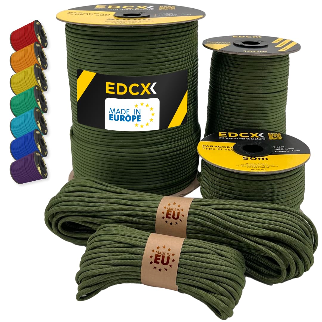 Paracord 550 4mm, 35+ Solid Colors (10m, 15m, 30m, 50m, 100m, 300m)