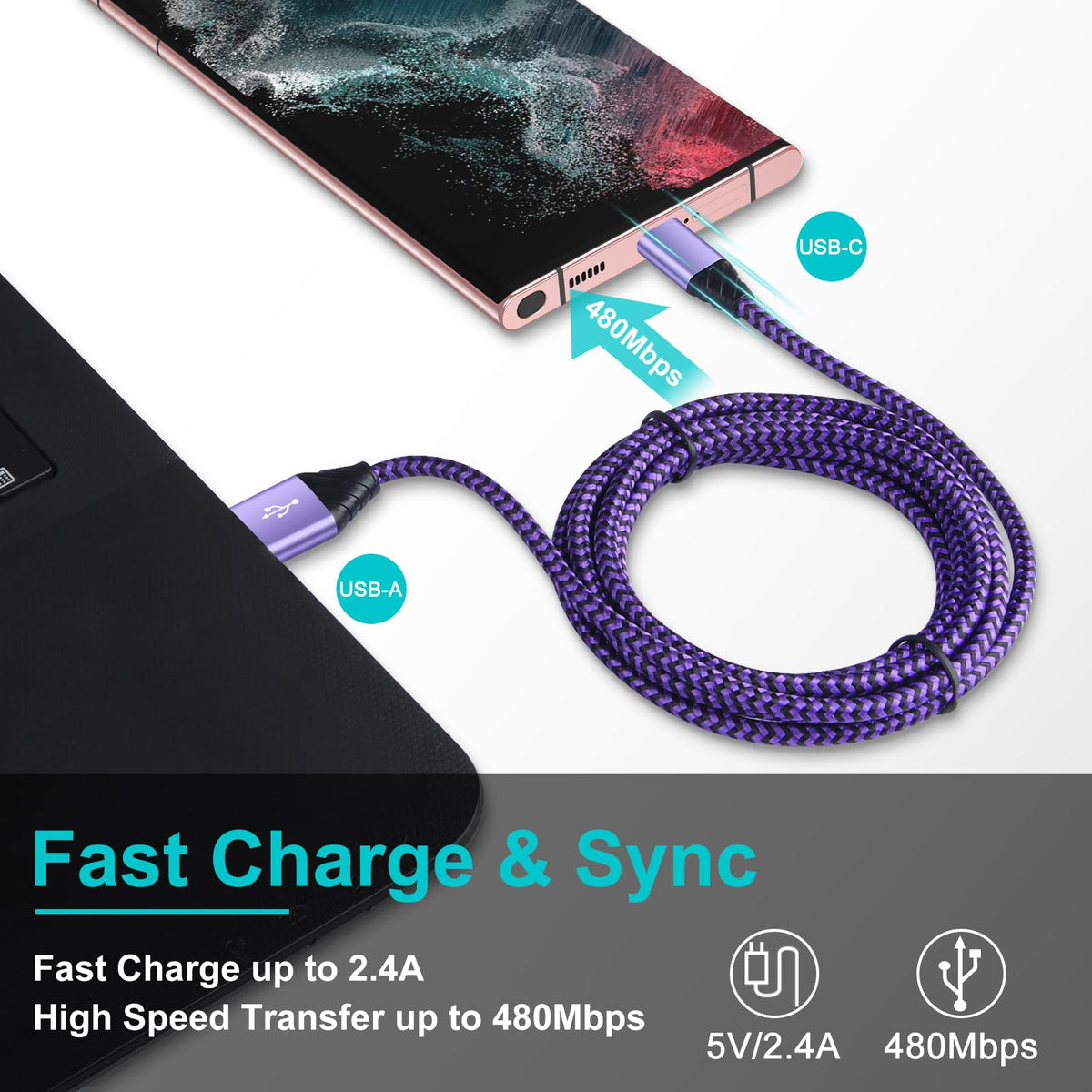 USB C Samsung Charger Cable Fast Charge Lead 6FT 2Pack Type C Phone Charger