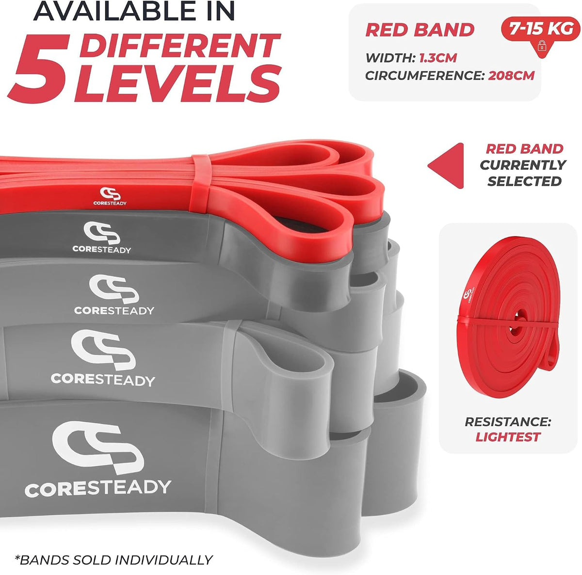 Coresteady Pull Up Bands & Resistance Bands - Heavy Duty Loop Band for Men & Women - Build Fit Power & Muscle - Training, Fitness Assist Pull Ups & Gym Exercise
