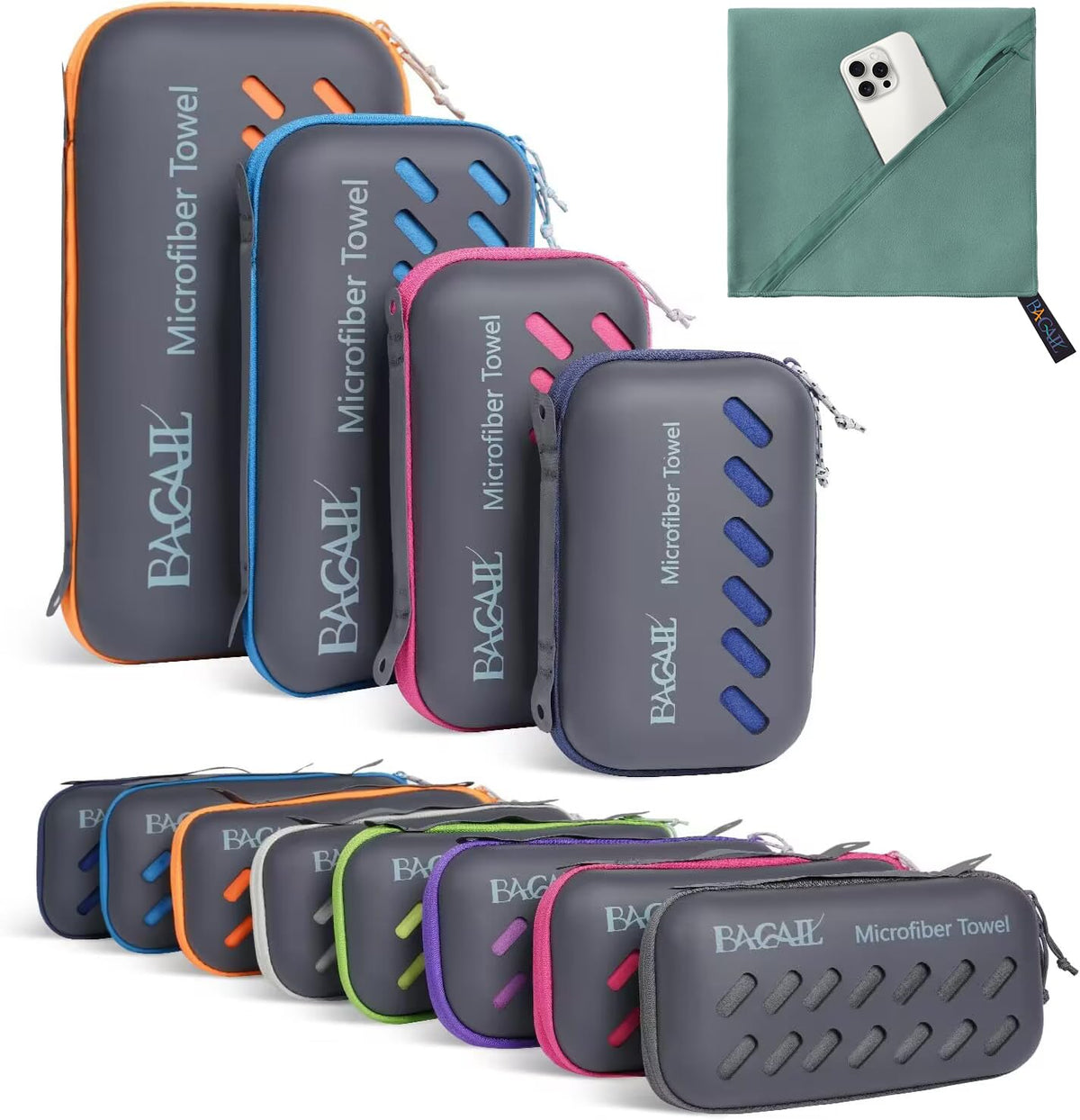 BAGAIL Microfibre Travel Towel, Perfect Camping Towel, Swimming Towel and Beach Towel, Quick Dry - Super Absorbent - Ultra Compact, Great for Sports, Gym, Yoga and Backpacking