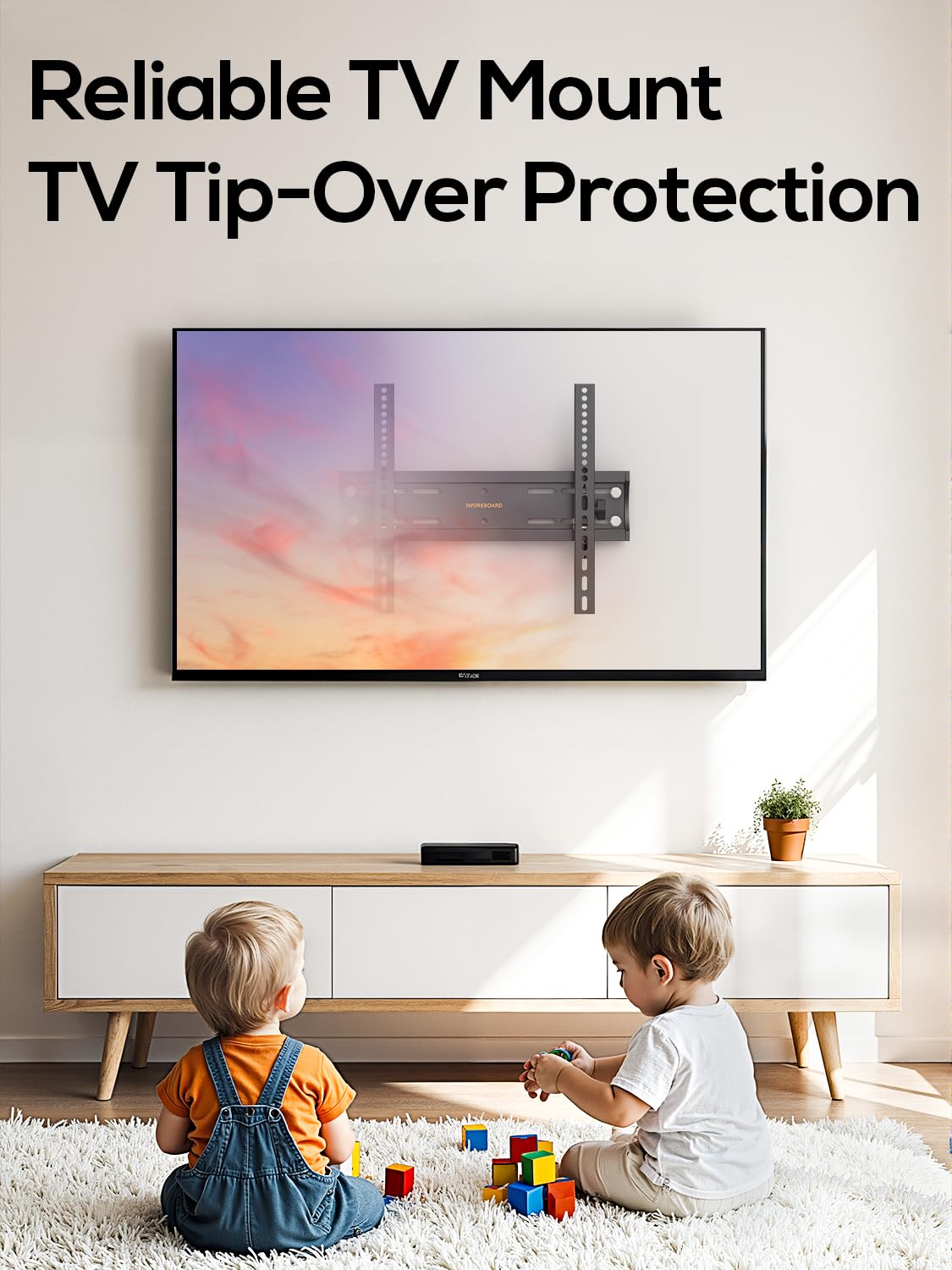 IWORKBOARD 55 65 75 85 inch Tilting TV Wall Mount for 32-90 '' TVs, Low Profile TV Mount Bracket, Safe Lock & Quick Release,Max VESA 600x400mm, 24 inch Studs,132 lbs, Fit Most 55+ 75+ 85+ 86 TVs