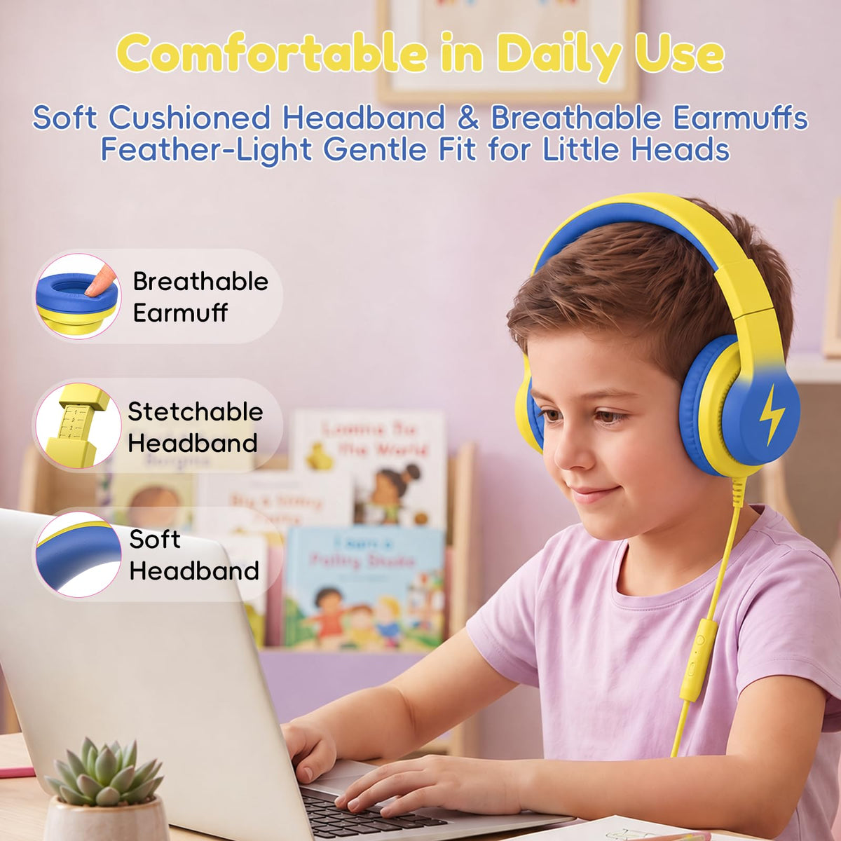 Candy Bila Wired Kids Headphones for School, Over-Ear for Boys Girls