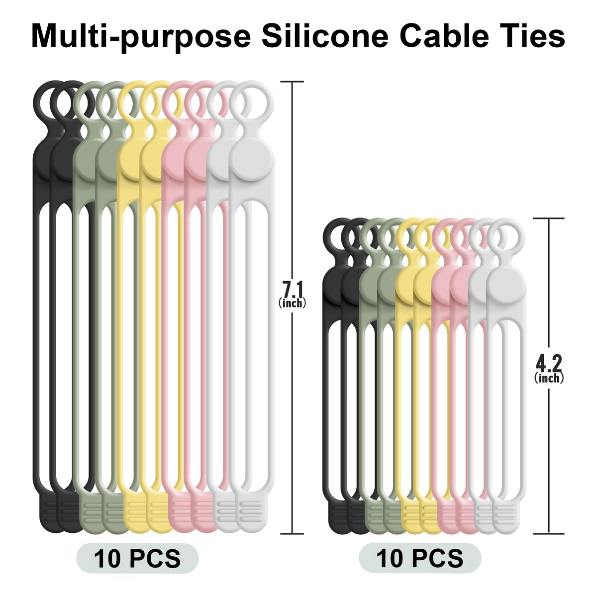 24Pcs Silicone Cable Ties, Cord Organizer Cable Management-Multi