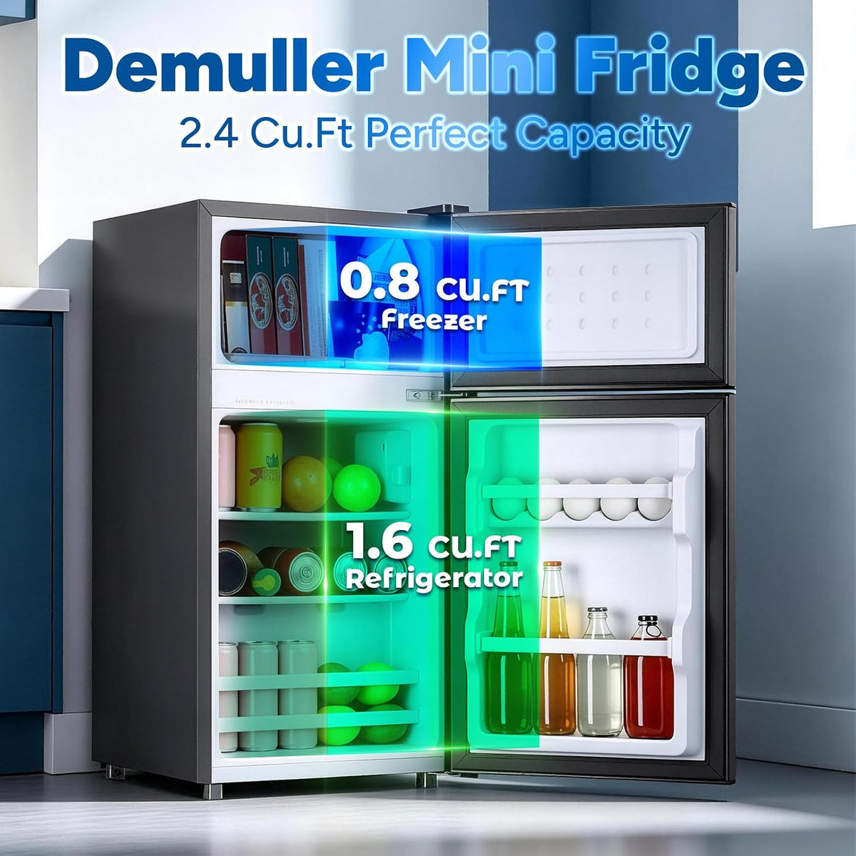 DEMULLER 2.4 Cu.Ft Small Refrigerator with Freezer Mini Fridge Removable Plastic Shelves Ideal for Apartment, Dormitory, Baby Pink