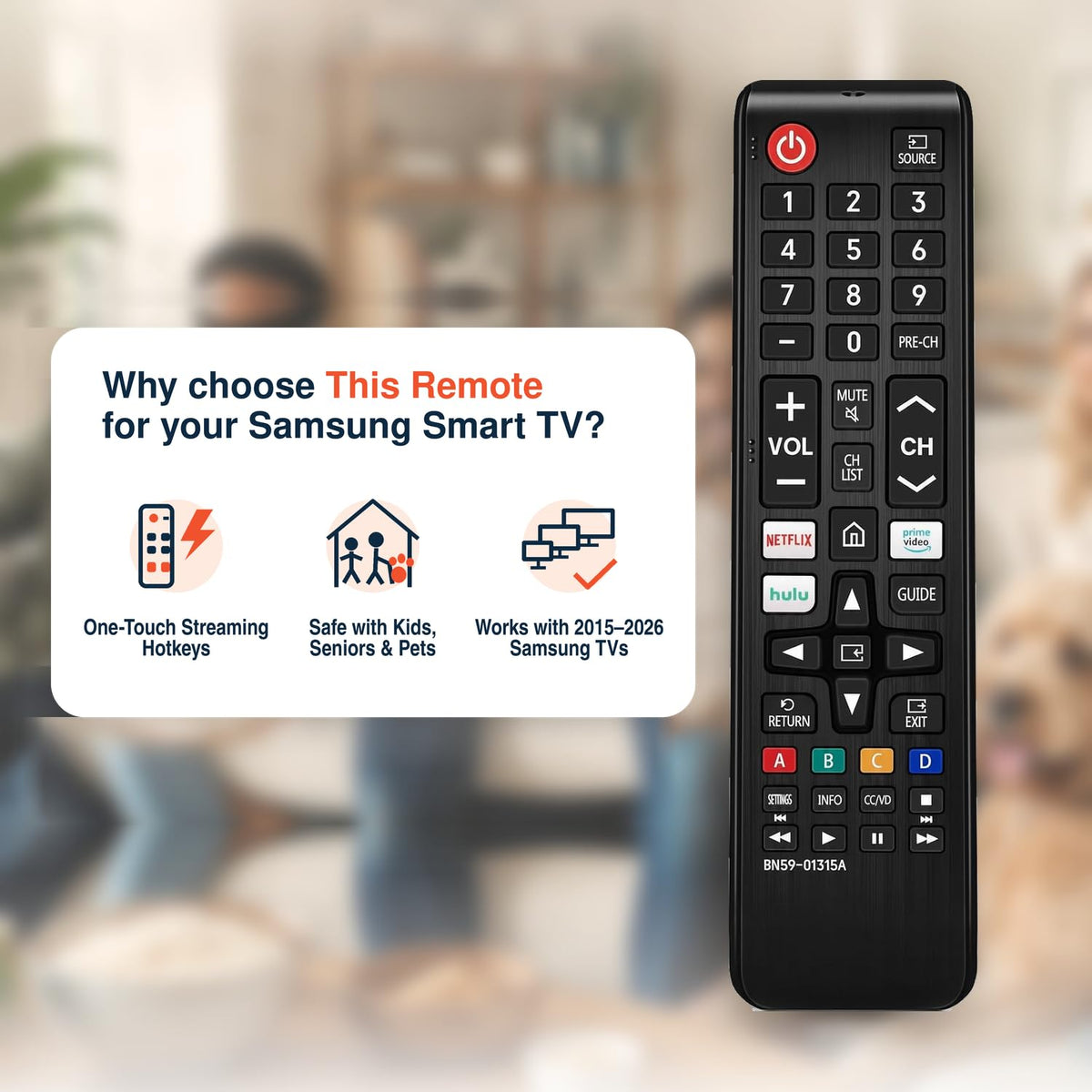 Replacement for Samsung TV Remote, for All 2019-2026 Samsung Remote Control for Smart TV with Voice Control. 2-Year Full Warranty.