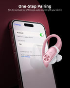 PocBuds Bluetooth Headphones Wireless Earbuds 80hrs Playtime Wireless Charging Case Digital Display Sports Ear Buds with Earhook Deep Bass IPX7 Waterproof Over-Ear Earphones for TV Phone Laptop Pink