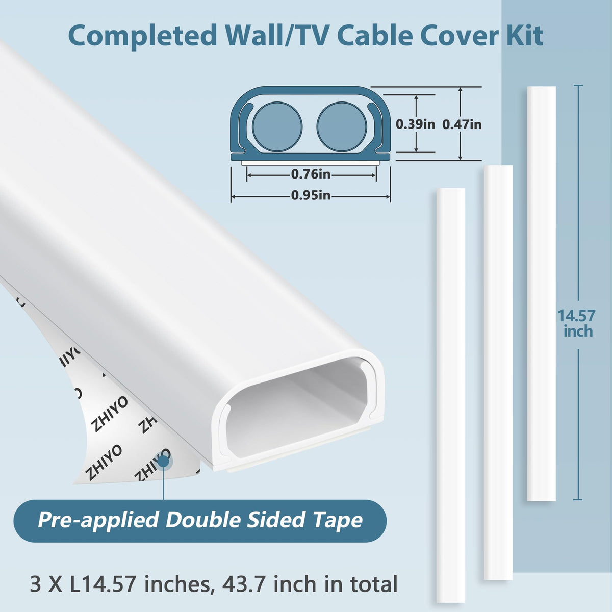 ZhiYo 43" Cord Covers for Wires on Wall, Beige Cord Hider, 0.7" W x 0.4" H