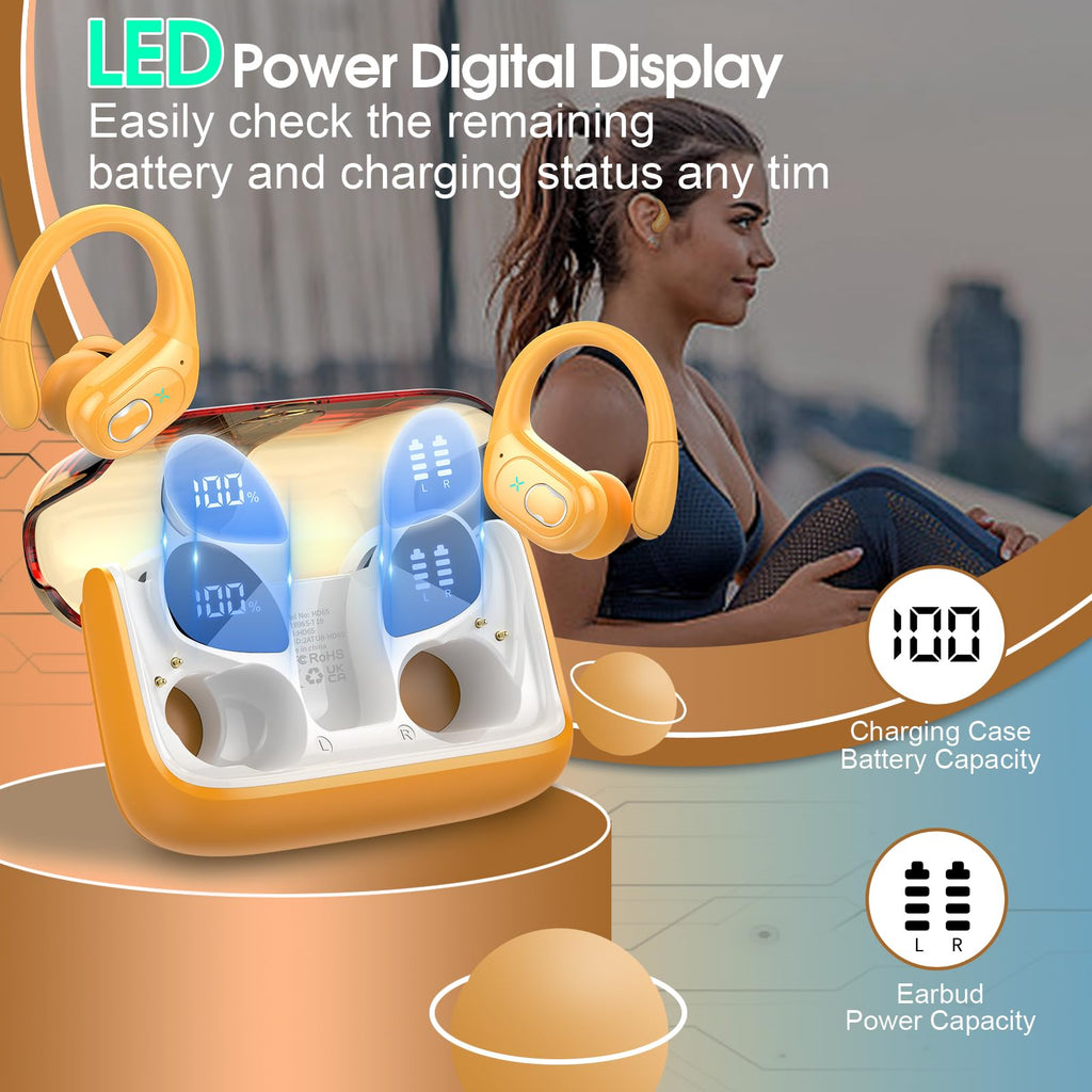 Aptkdoe Wireless Earbuds 75H Bluetooth 5.4 Sport Headphones with Earhooks
