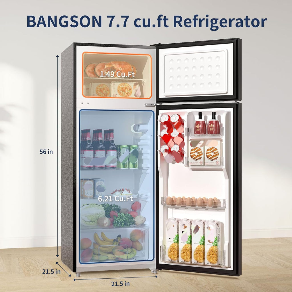 BANGSON 7.7 Cu.Ft Refrigerator with Top Freezer Apartment Size Black