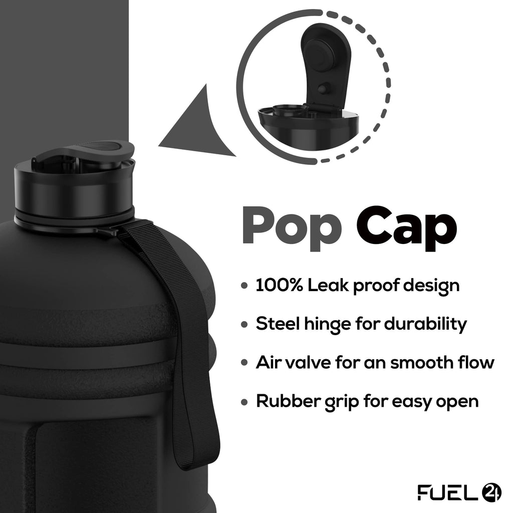 Fuel24 Jug - 2.2 Litre Water Bottle - Extra Strong Flex Material - Drop Proof, Pop or Straw Cap Options - 2.2L Large Gym Sports Bottle, BPA FREE