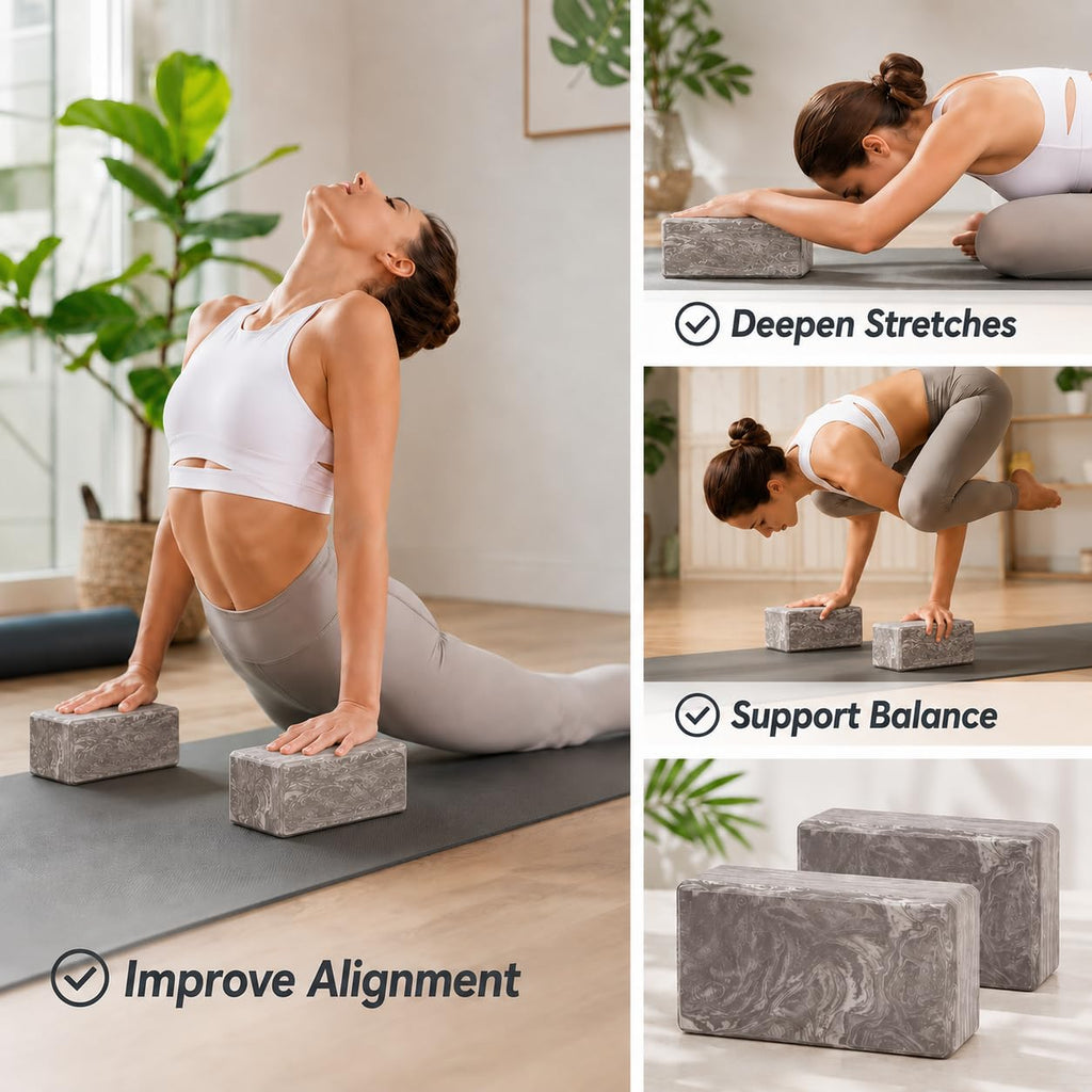 EXERZ Yoga Blocks 2pcs Gym Bricks -Comfortable Fitness Yoga Bricks, Anti-Slip, Lightweight and Travel Friendly Pilates Practice