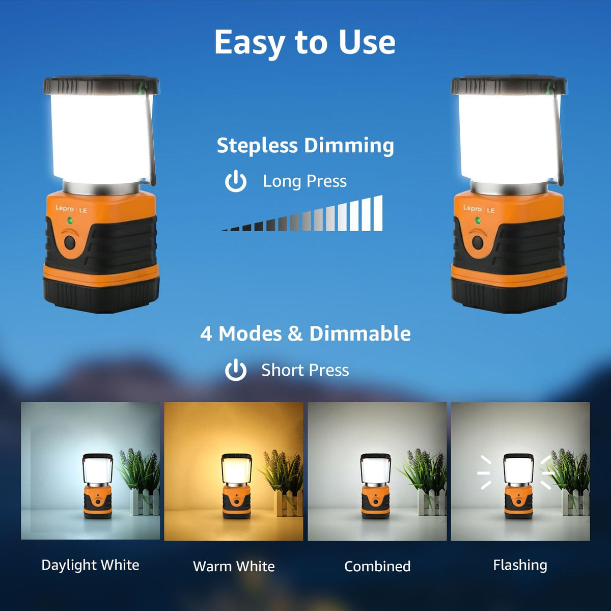 LE Camping Light Rechargeable, 1000lm Camping Lantern, Warm & Cool Light